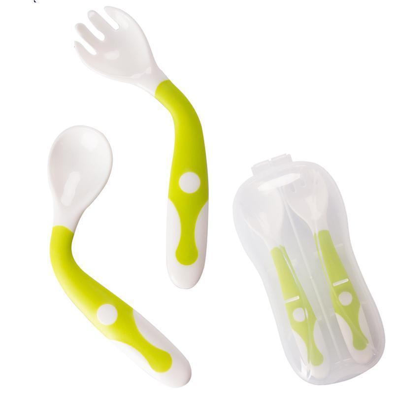 Baby Own Spoon and Fork Set With Travel Safe Case Toddler Babies Children Feeding Training Spoon Easy Grip Heat-Resistant Spoon