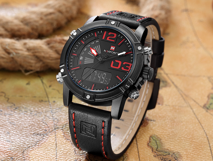 Men's Multifunction Digital Analog Waterproof Watch With Alarm And Automatic Time Zones Unique Design Excellent Gift