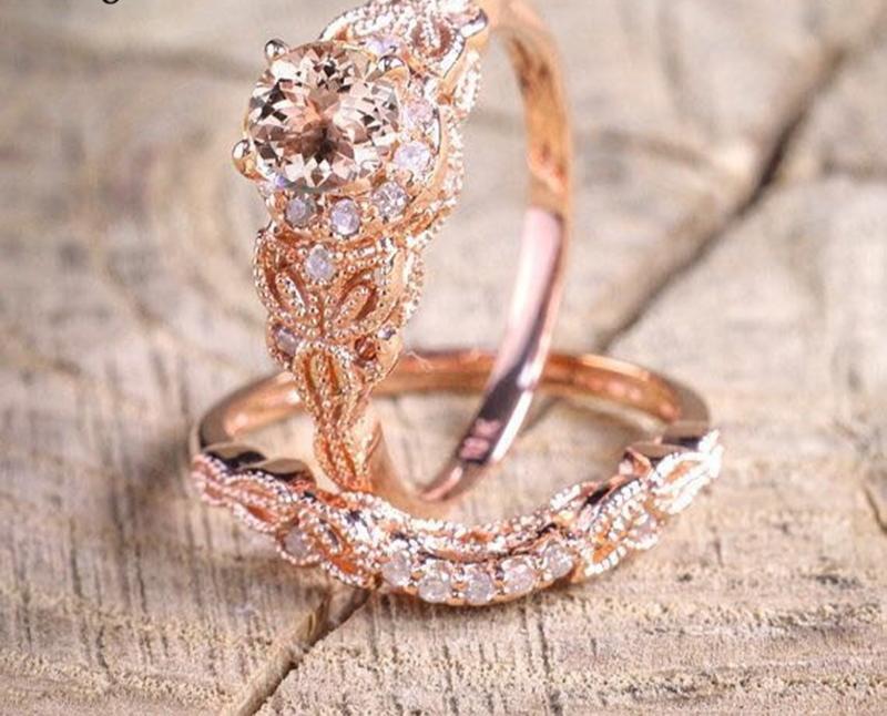 Luxury New Crystal Two-piece Zircon engagement ring Rose Gold Color Zircon Jewelry For Woman