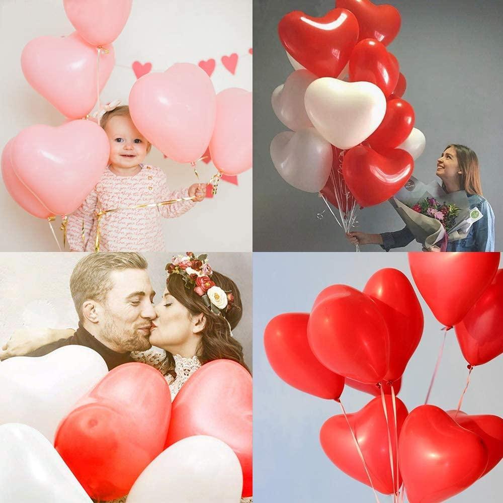 100Pc Red Pink Balloons 10Inch Love Heart Latex Balloons For Wedding Party and Celebration Helium Balloon Valentines Day Birthday Party Inflatable Balloons