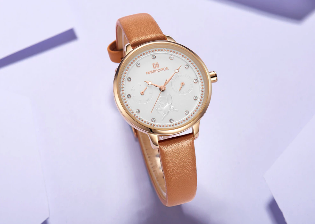 Stylish Womens Elegant With Double Zircon And Two Chronometer Day And Date Luxury Watch