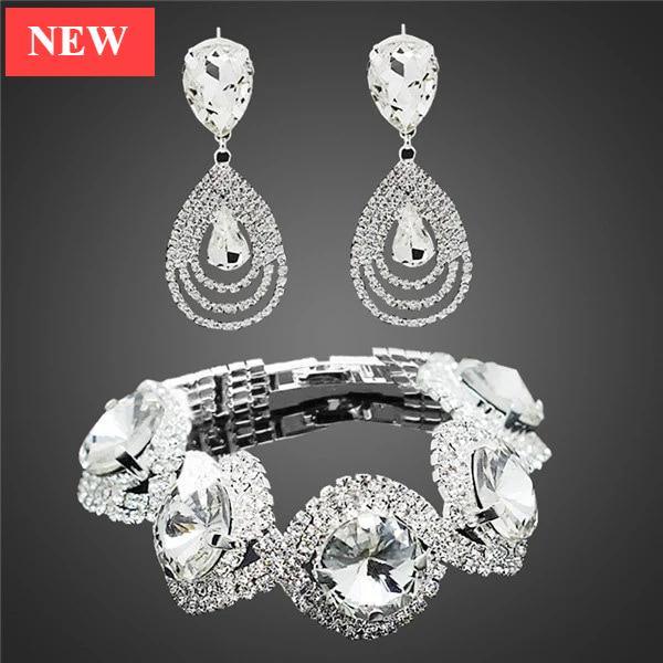 Luxury Woman Elegant Wedding Bridal Jewelry Sets For Women Rhinestone Austrian Crystal Jewelry Set Bracelet Earrings Set