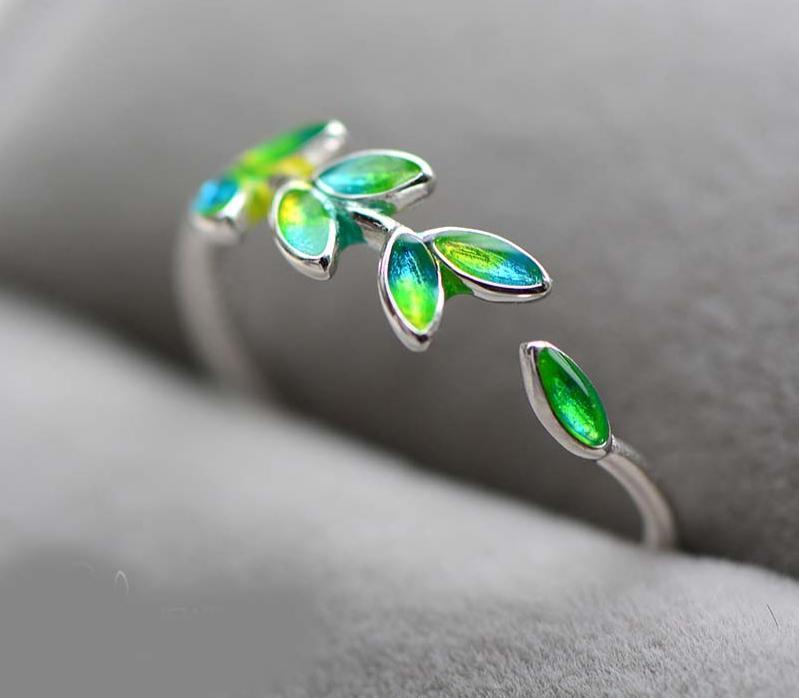 Bohemian Nature Vintage Silver Color Leaf Rings For Women Forest Design Wedding Luxury Jewelry Large Adjustable Antique Engagement Rings