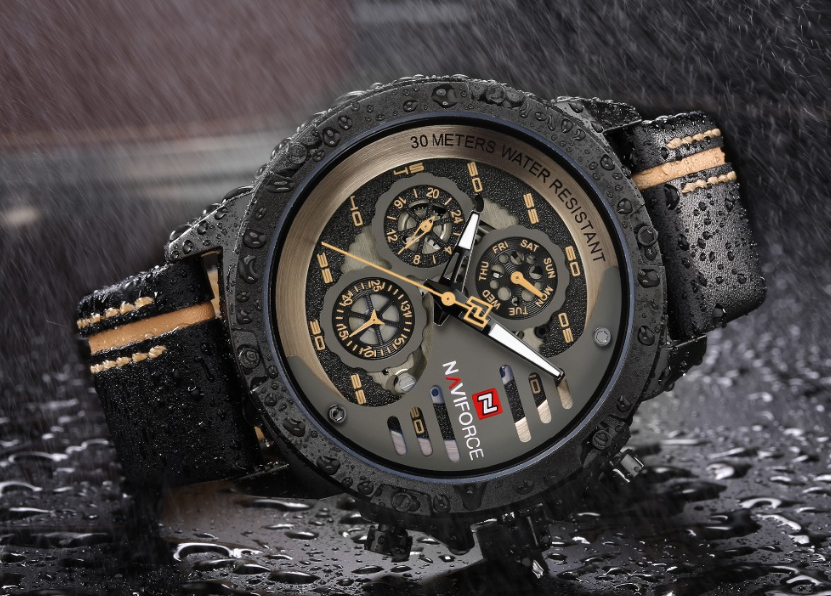 Men's  Sports Waterproof Watch With Chronometers And Leather Belt Multifunction Wristwatch Unique Design Perfect Gift