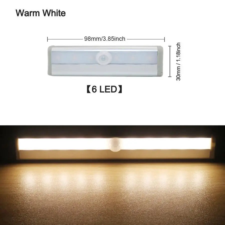 6/10 LEDs PIR LED Motion Sensor Light Cupboard Wardrobe Bed Lamp LED Under Cabinet Night Light For Closet Stairs Kitchen - Stevvex - - Stevvex.com