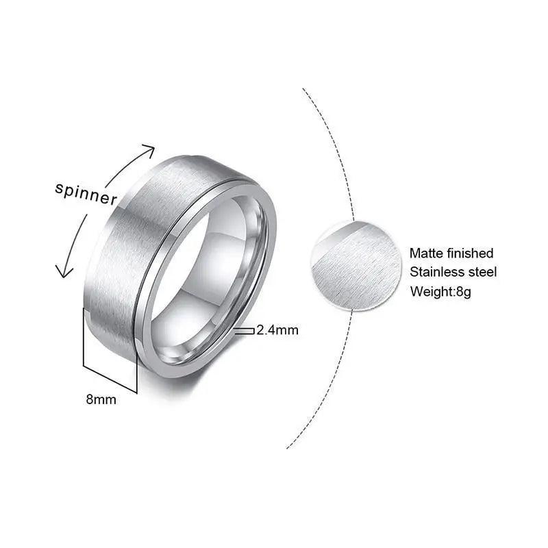 6/8mm Stainless Steel Stress Release Spinner Classic Band Ring for Men Accessory - Casual Sport Jewelry - ALU133GUREEF