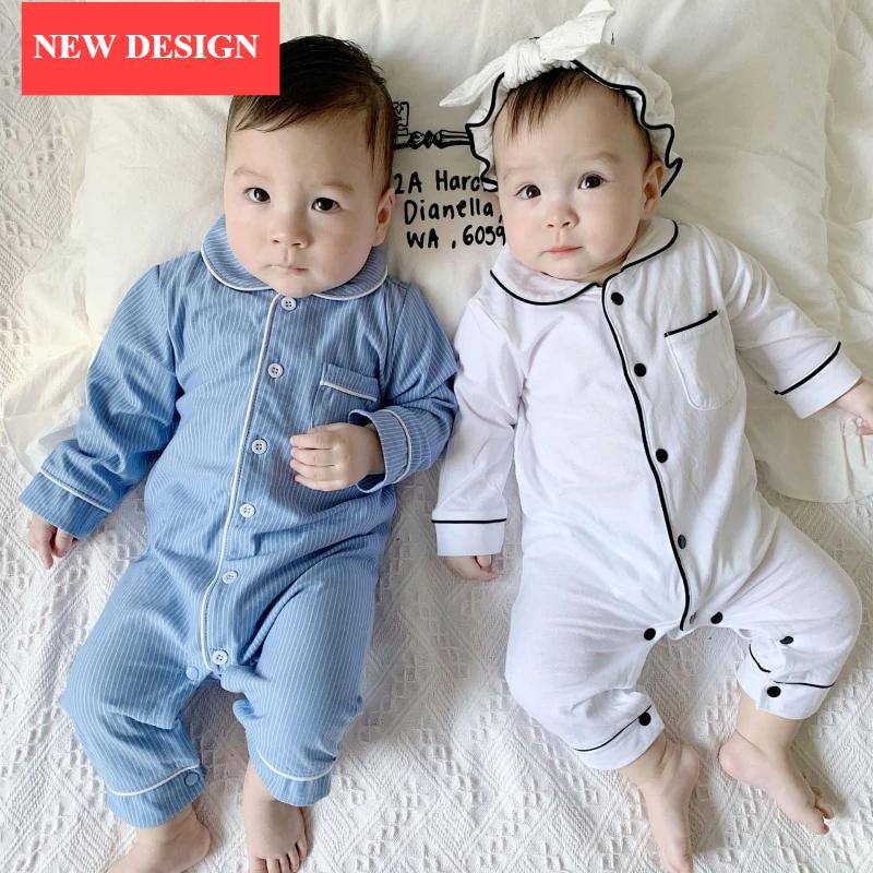 Newborn Baby Girl Boy Rompers Cotton Autumn Spring Infant Toddler Jumpsuit With Collar Pocket In Modern Style