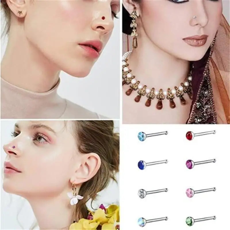 60Pcs Surgical Stainless Steel Crystal Nose Ring Set Women's Jewelry - Ideal Gift for Wife or Daily Wear - ALLURELATION - 556, Birthday gifts, Body Jewelry, Christmas gifts, Gift for girlfriends, Jewelry, Jewelry for women, nose ring, Nose ring and studs, Valentine's day gift, women jewelry, womens jewelry - Stevvex.com