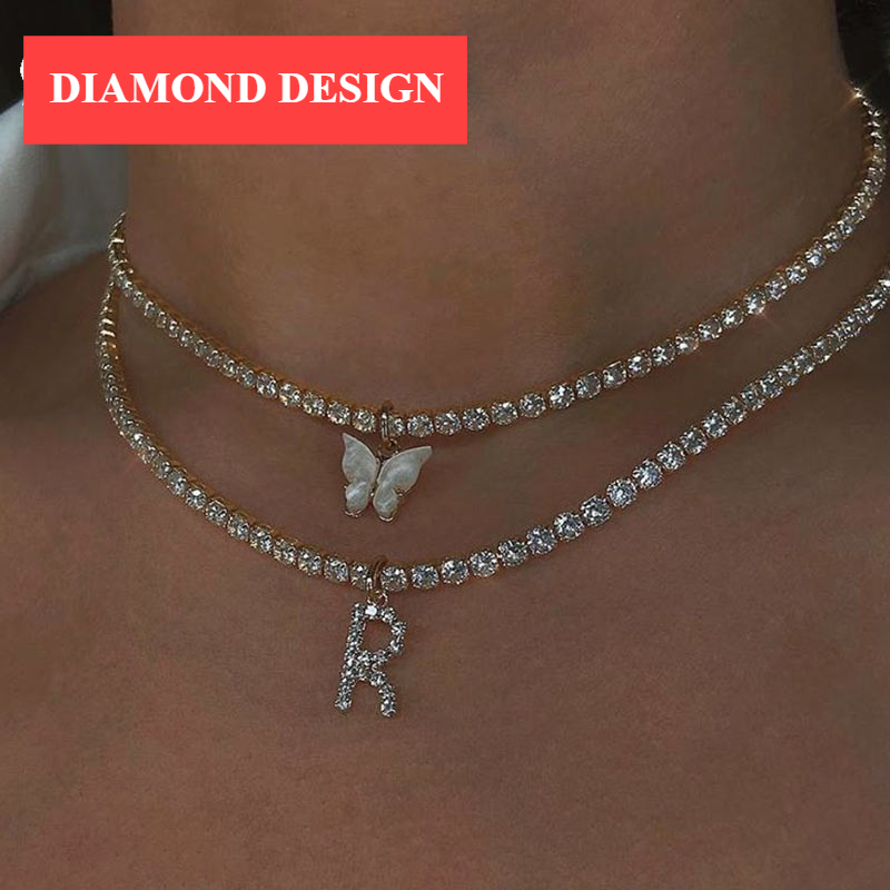 New Fashion Crystal Diamond Zircon Shiny Elegant Necklace for Women With Initial Letter In Diamond Shiny Style