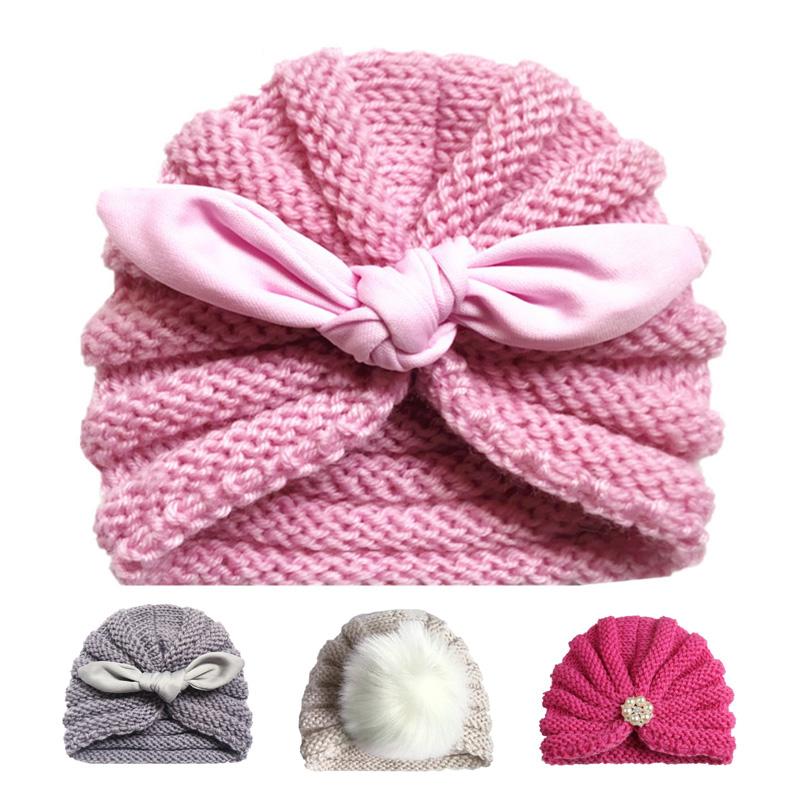 Handmade Knitted Winter Baby Hat for Girls Candy Color Enfant Baby Beanie Turban Hats Newborn Baby Cap