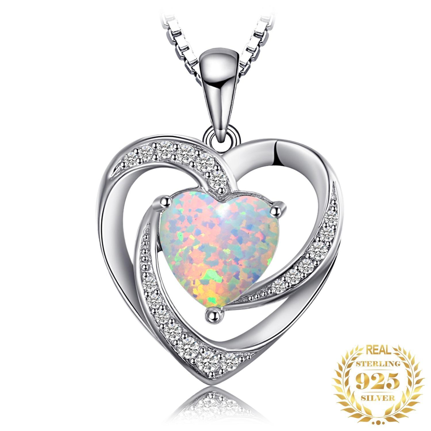 Heart Created Opal Pendant Necklace 925 Sterling Silver Gemstones Choker Statement Necklace Women In Luxury Modern Shiny Jewelry Diamond Design