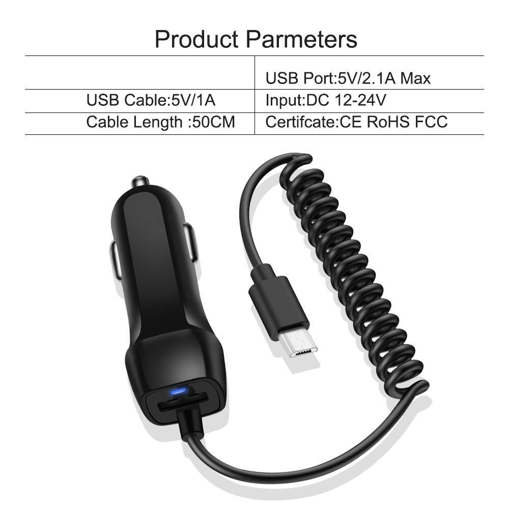 Car Charger With USB Cable Mobile Phone Charger Micro USB Type C Cable Fast Car Phone Charger