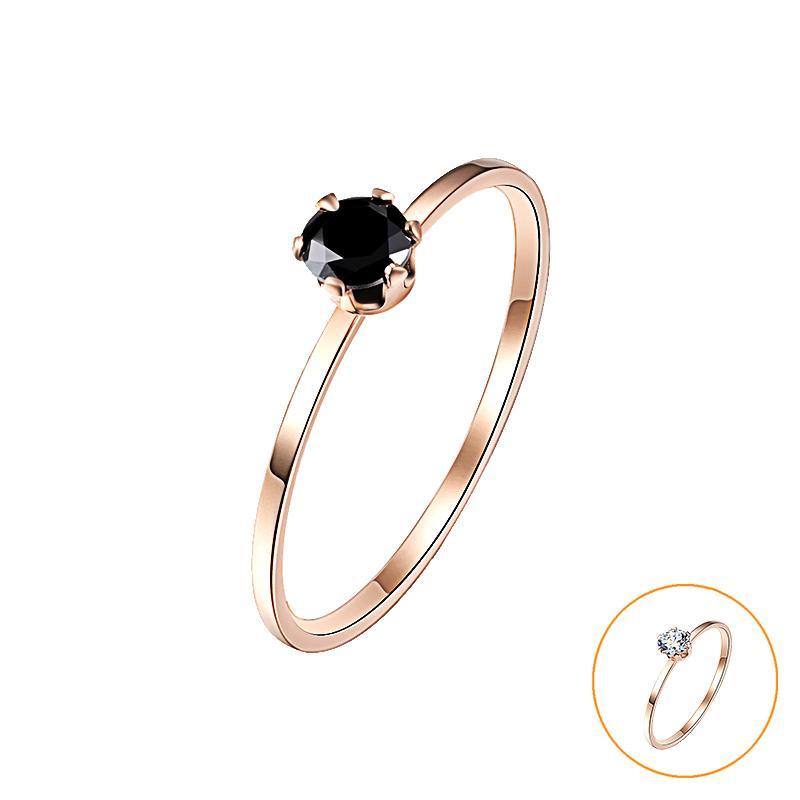 Single Fine Ring Titanium Steel Material Inlaid Transparent Black Fashion Trendy Ring for Women Jewelry Gift