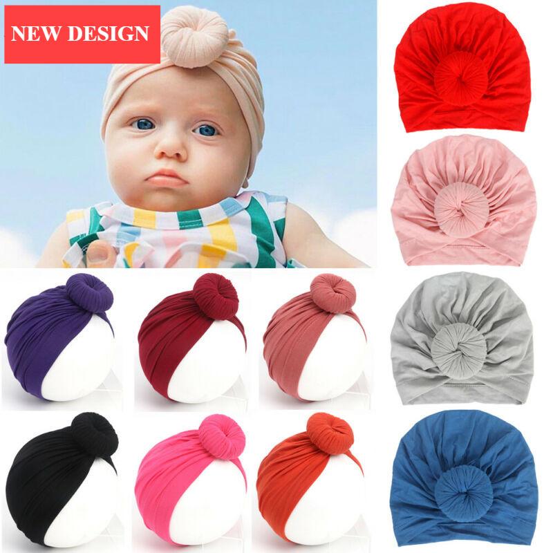 Newborn Toddler Kids Turban Cotton Beanie Hat Winter Cap Knot Solid Soft Sleeping Caps For Kids