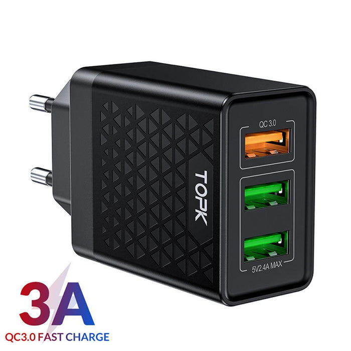 Black Dual Port Quick Charge 3.0 USB Charger QC 3.0 Fast Charging Multi Charger Portable Travel Wall Modern Phone Charger