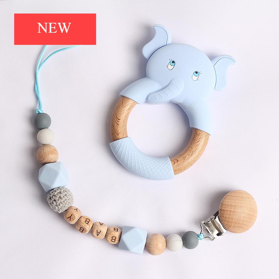 Modern Luxury Pacifier Clip Chain Beech Beads Silicone Elephant Pendant Baby Teething Nursing Clips Chain For Baby