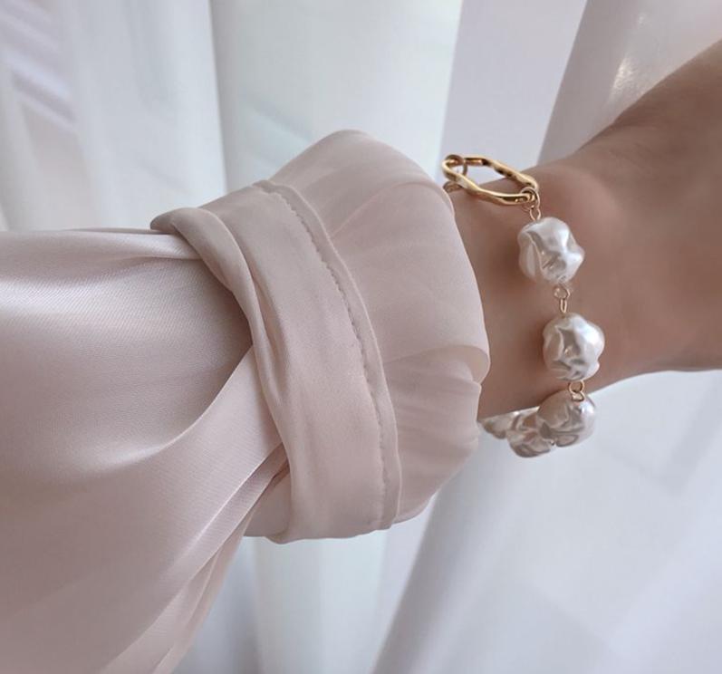 New Handmade Imitation Pearls Gold Metal Link Chain Bracelets for Women Girl Summer Party Luxury Jewelry Gift