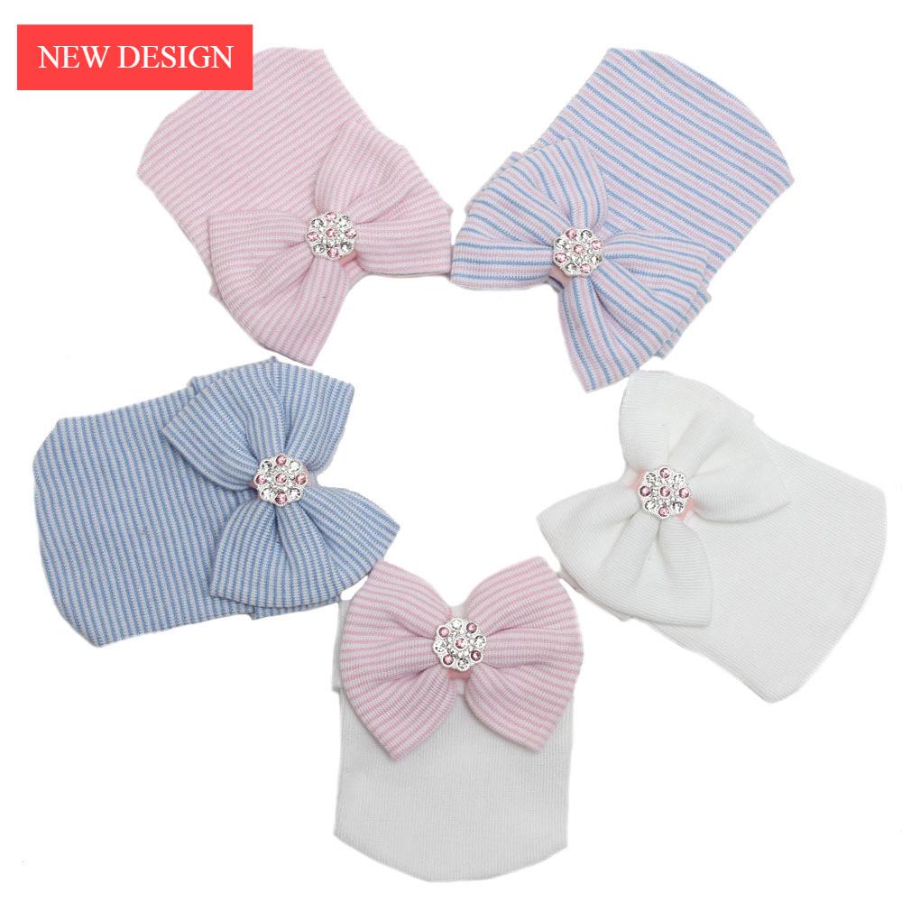 Modern Luxury Baby Girl Cotton Knit Striped Baby Caps With Big Bow For Baby Girls In Elegant Style