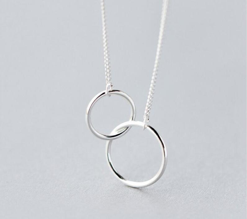 Modern Elegant Double Circle Interlock Amazing Clavicle Short Necklace Silver Color Luxury Necklace For Women Collares