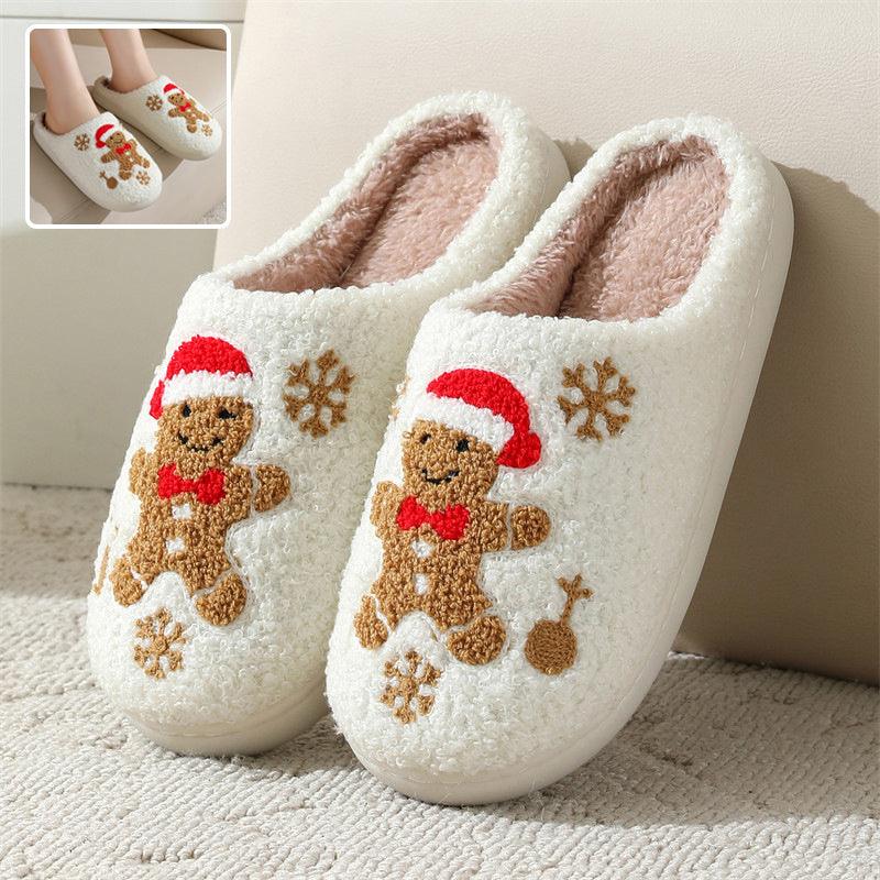 Christmas Slippers Gingerbread Slippers Women and Men Holiday Halloween Slippers Indoor Bedroom Fluffy Warm Fleece Slippers Winter Soft Cozy Home Non-Slip Soft Plush Slip-on Wool Lined House Shoes