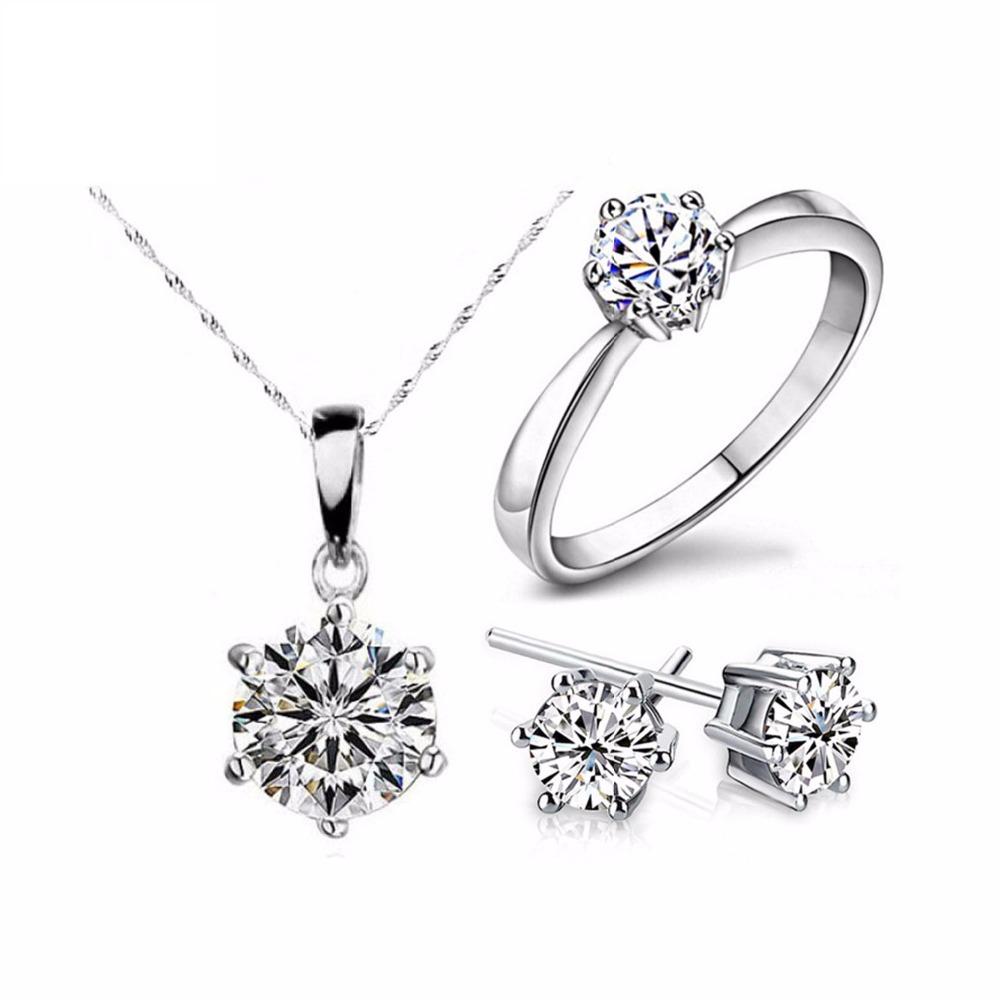 Jewelry Silver Color Fashion Jewelry Sets With Cubic Zircon Statement Necklace & Earrings Rings Wedding Jewelry for Women and Girls