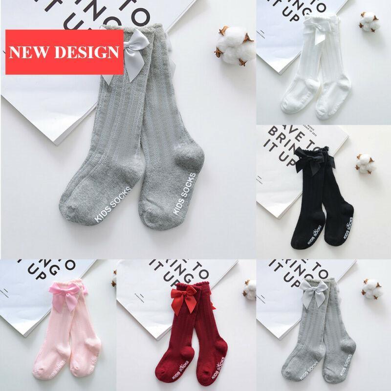 Baby Girls Big Bow 100% Cotton Knee High Long Soft Cotton Lace Baby Socks Bowknot Socks