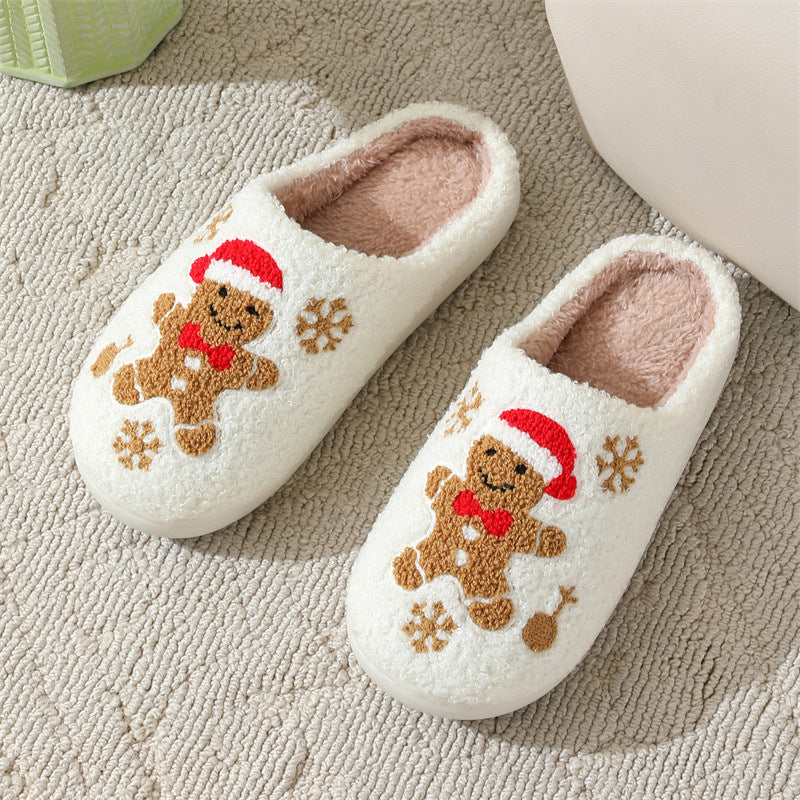 Christmas Slippers Gingerbread Slippers Women and Men Holiday Halloween Slippers Indoor Bedroom Fluffy Warm Fleece Slippers Winter Soft Cozy Home Non-Slip Soft Plush Slip-on Wool Lined House Shoes