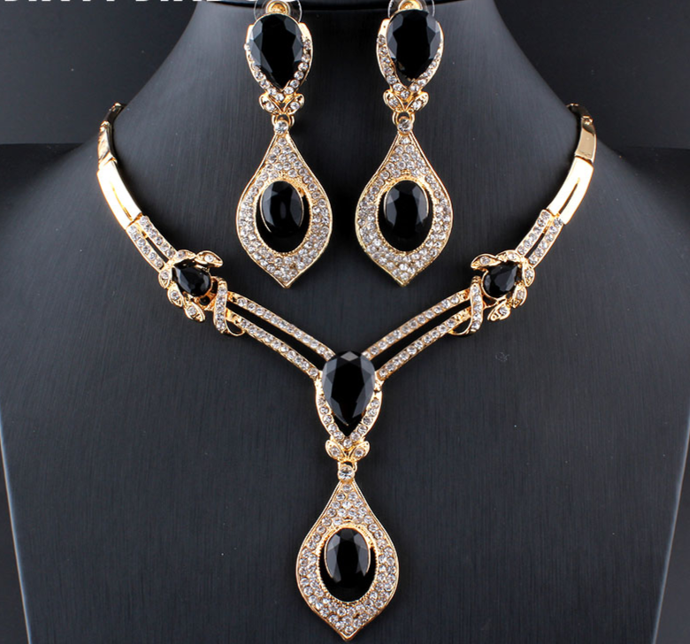 Luxury American fashion Wedding Jewelry sets Gold-color Charm women clothing accessories blue crystal