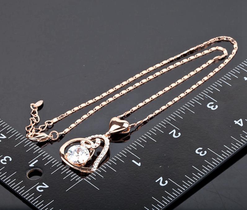 Rose Gold Color Clear Austrian Crystals Double Heart Pendant Necklace for Valentine's Day Gift of Love In Luxury Diamond Style