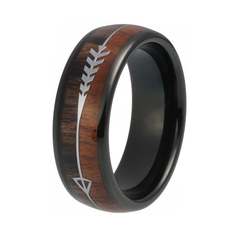 Elegant Mens Tungsten Carbide Rings Luxury Womens Wedding Bands Koa Wood Arrow With Inlay Domed Polished Shiny Comfort Fit