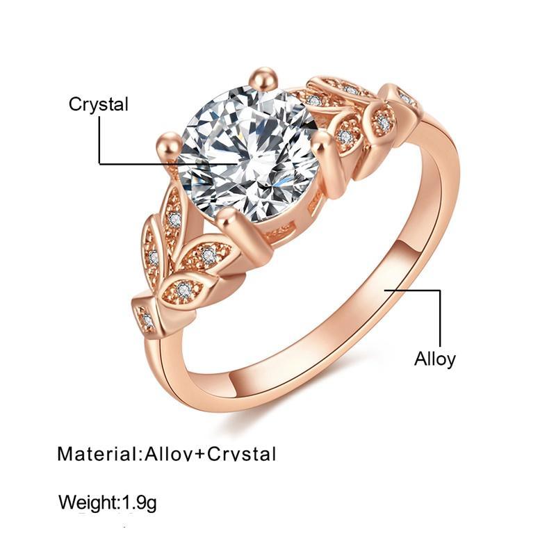 Crystal Silvery Women Leaf Engagement Rings Zircon Cubic Graceful Girls White Rose Golden Ring Luxury Jewelry