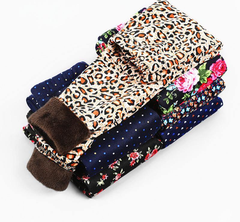 Baby Girls Leggings Thick Warm Dot Pants Kid Girl Leopard Plus Pants Children Vintage Flowers Trousers For Girls Kids