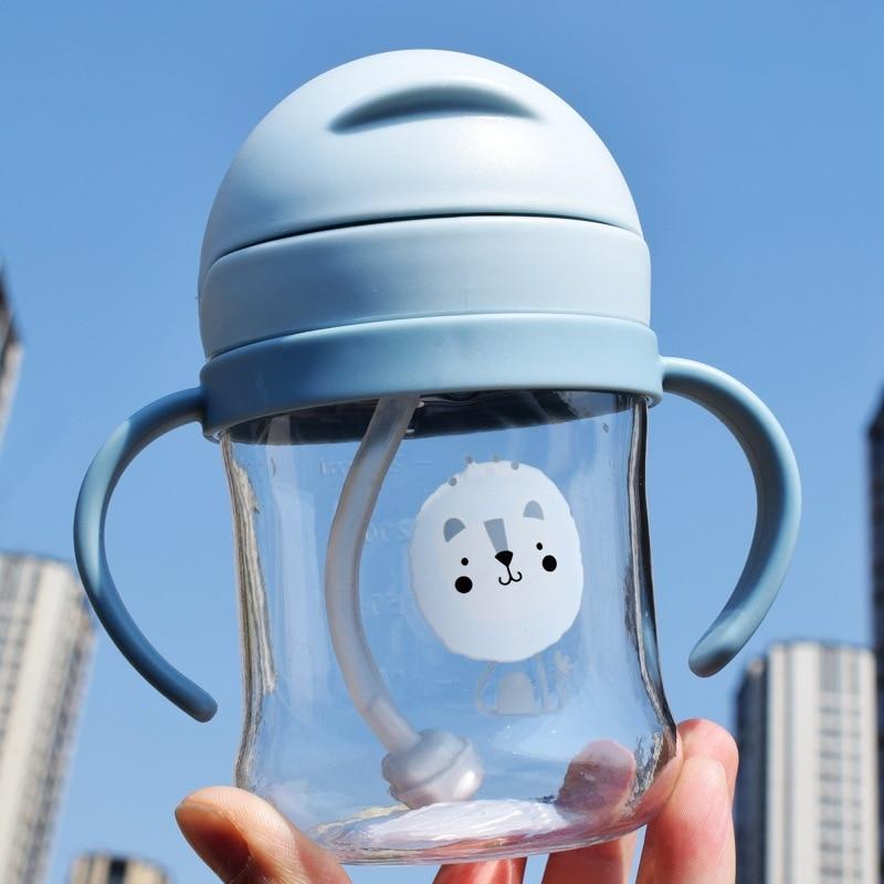 Cartoon 250ml Baby Feeding Bottle For Infant Children Drinking Bottle For Kids Non-spill Portable Straw Water Bottle Drinkware