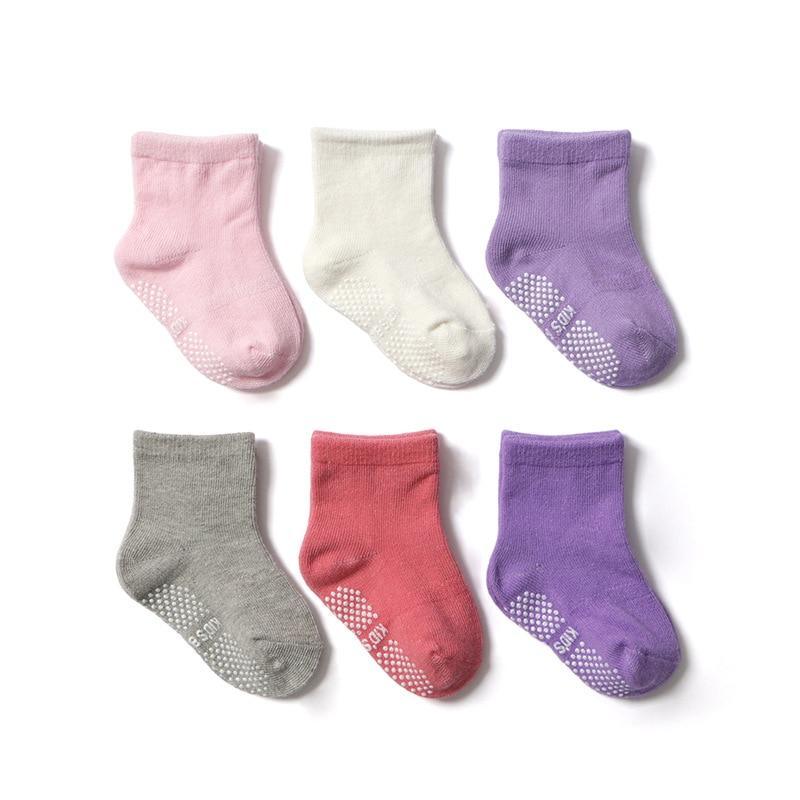 6 Pairs Cotton Children's Anti-slip Low Cut Floor Socks With Rubber Grips For Boys And Girls