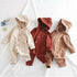 Newborn Clothing Solid Long Sleeve Hooded Button Pockets Romper Winter Warm Jumpsuit for Girls and Boys