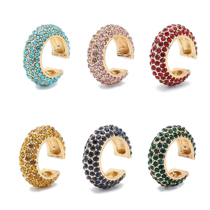 Luxury Multicolor CZ Crystal Cuff C Shaped Ear Clips No Pierced Cartilage Earring for Women In Modern New Design