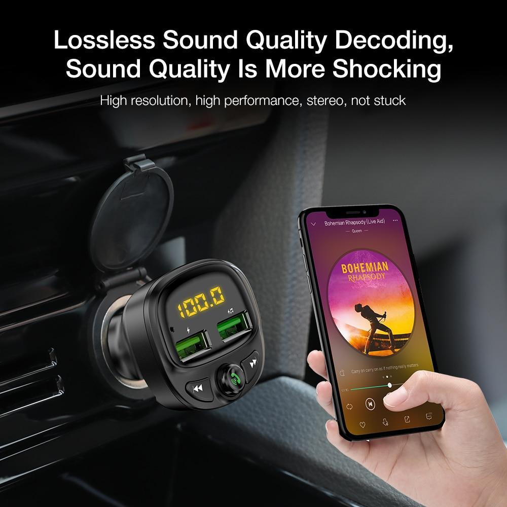 3.4A Fast Black Car Charger FM Transmitter Bluetooth Dual USB Mobile Car Phone Charger Fast Charging MP3 TF Card Music Car Kit