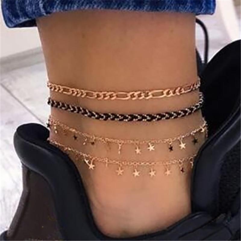 Handmade Unique Layered Gold Shell Pendant Chain Ankle Bracelet Foot Jewelry for Ladies and Women