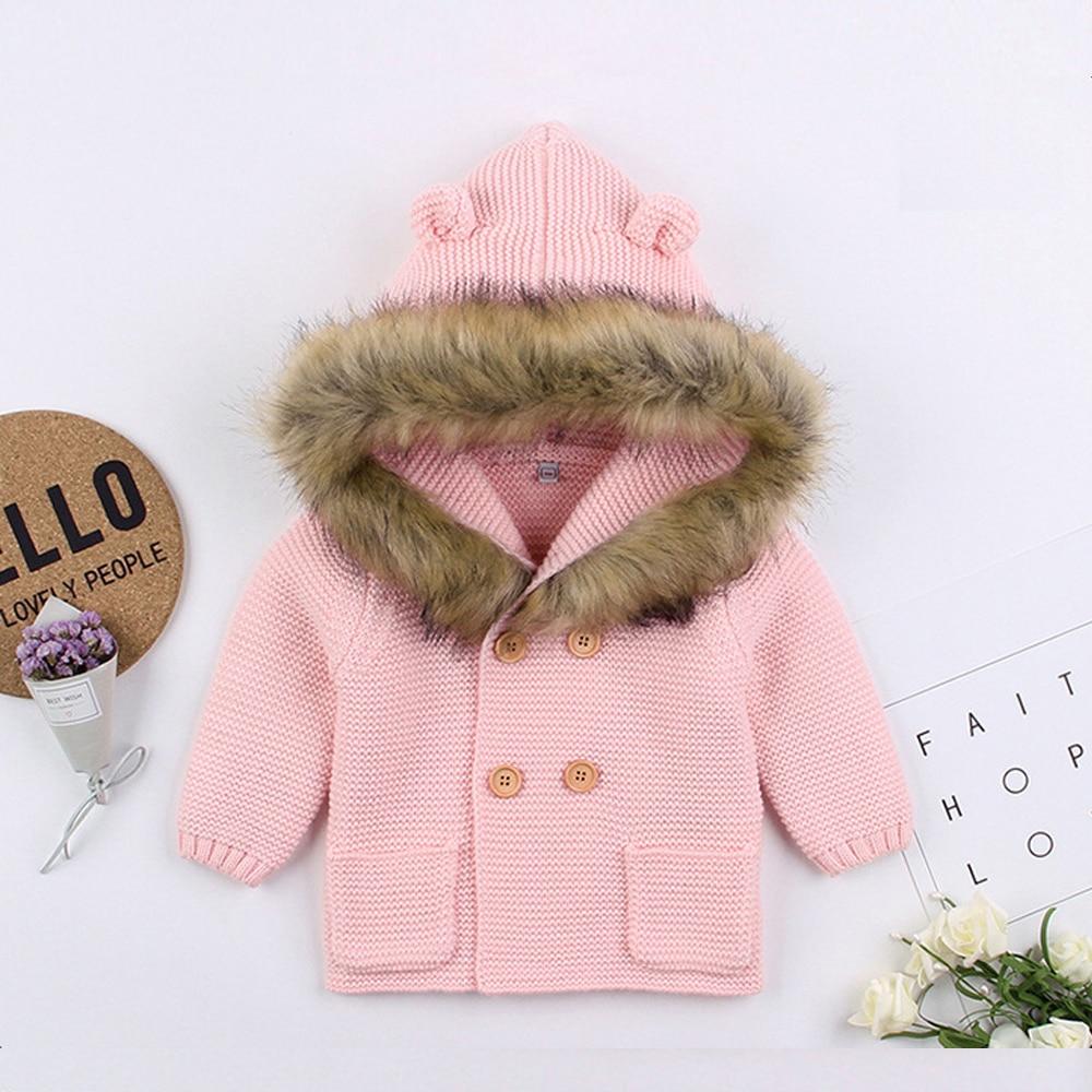 Warm Winter Luxury Newborn Baby Boy Girl Knitted Buttons Hooded Jacket Coat In Modern Design