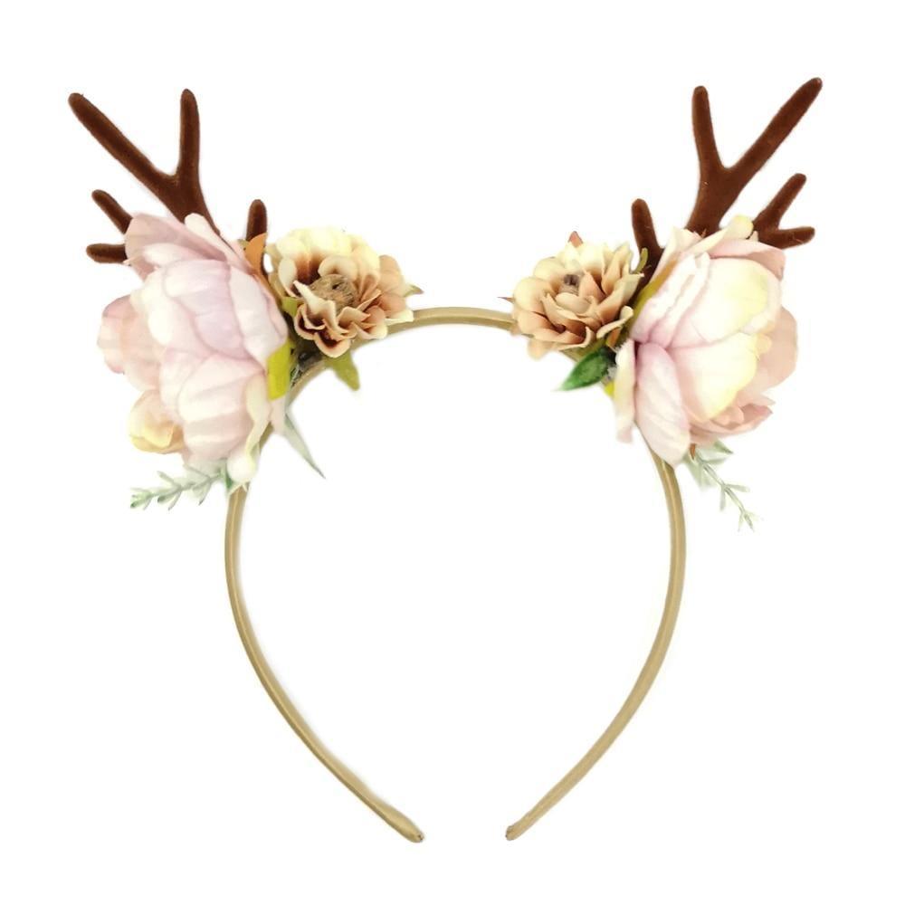 Luxury Christmas Antler Baby Girl Headbands Hair Accessories Xmas Deer Ear Flower Crown Hairband for Newborn Baby