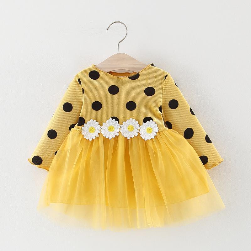 Luxury Long Sleeve Infant Dresses Polka Dot Daisy Fashion Baby Girls Clothing For Girls In Elegant Flower Desing For Little Princess