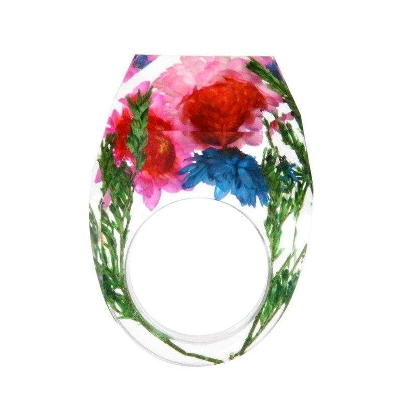 Elegant Luxury Magical Transparent Forest Epic Handmade Stylish Dried Flower Special Resin Ring Colorful Ink Pattern Scenery for Women