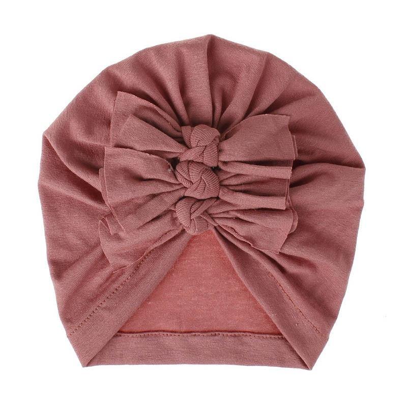 Handamde Elegant Baby Hats for Girls Big Bow Turban Hat Newborn  Baby Beanie Cap Solid Color Style