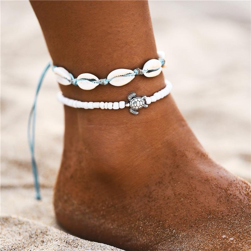 Handmade Fashion Colorful Seed Beads Shell Ankle Bracelet for Women Foot Leg Jewelry Brecelets