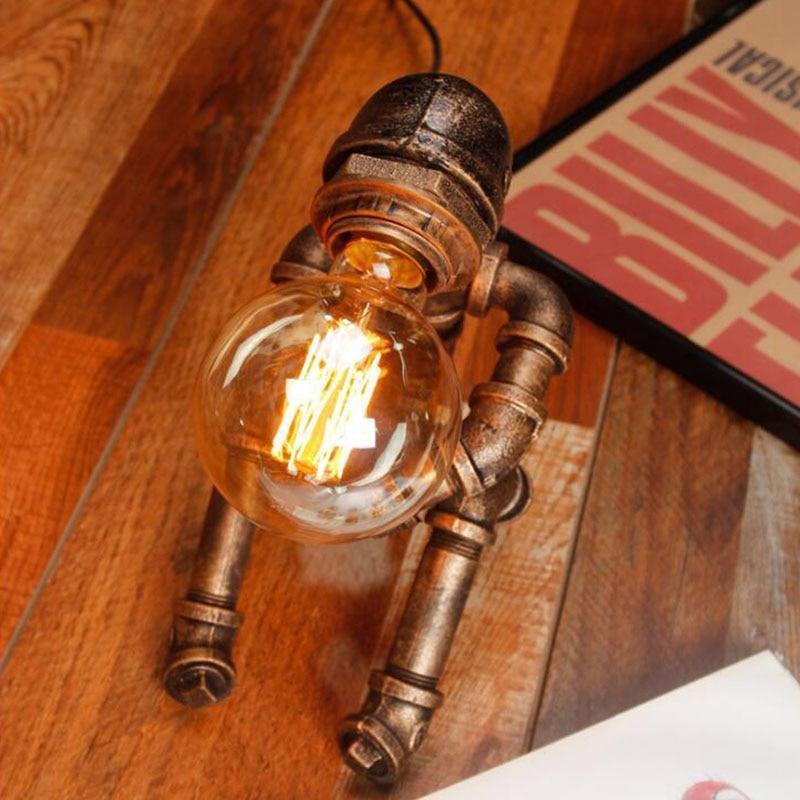 Retro Vintage Style Pipe Desk Lamp Kettle Style Table Light Industrial Iron Pipe Desk Table Lamp Night Light Room Decor Friendship lamp