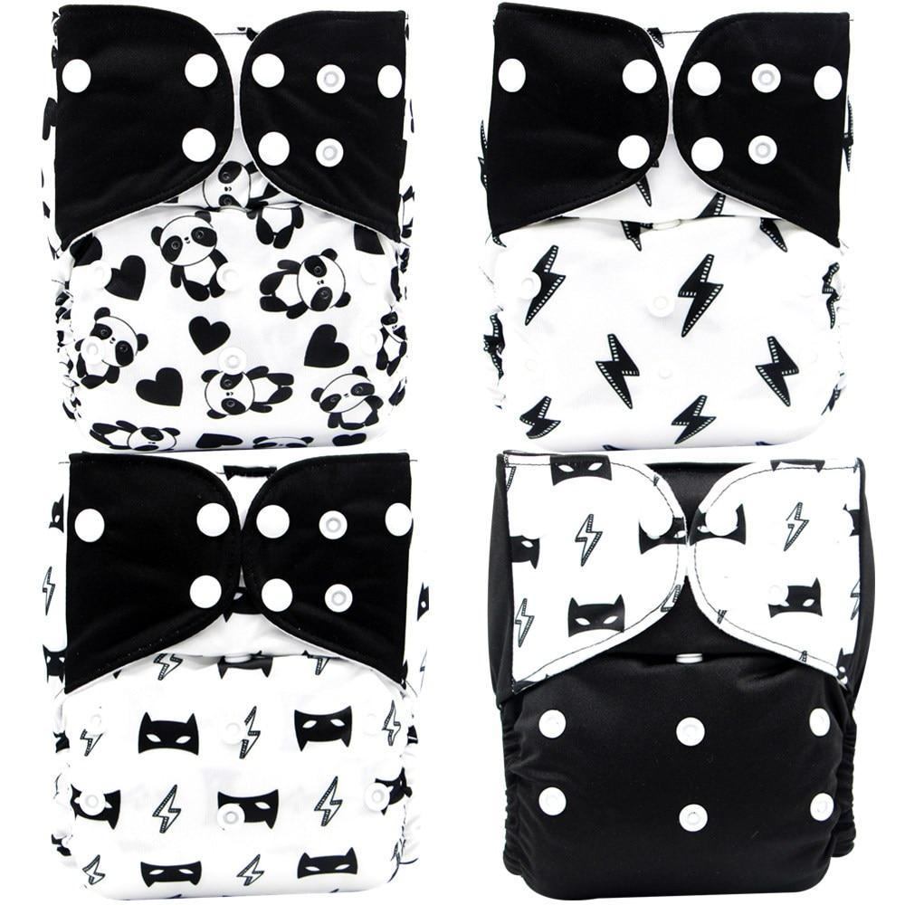 4PCS Set Diaper Cover Washable Diaper Eco-friendly Ecological Adjustable Baby Nappy Reusable Cloth Diapers In Printed Design For Baby and Kids