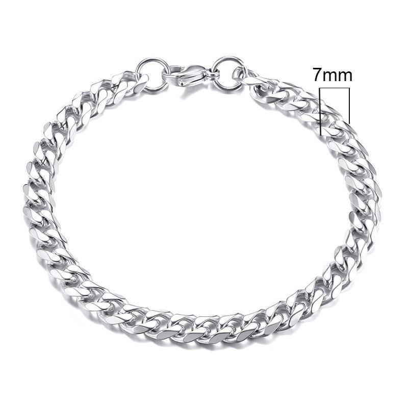 Luxury Popular Mens Simple 3-11mm Stainless Steel Curb Cuban Link Chain Bracelets for Women and Men Unisex Wrist Jewelry Brecelet