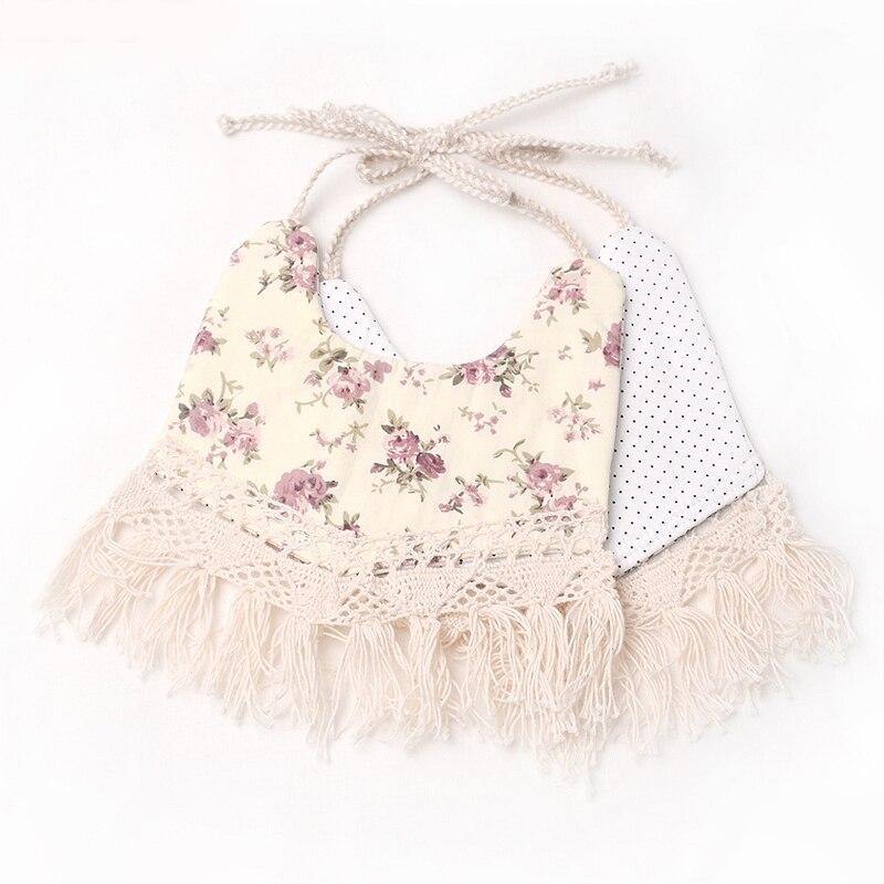 Double-deck Infant Baby Girl Boy Bib Kid Toddler Dinner Feeding Tassel Cotton Linen Burp Cloths