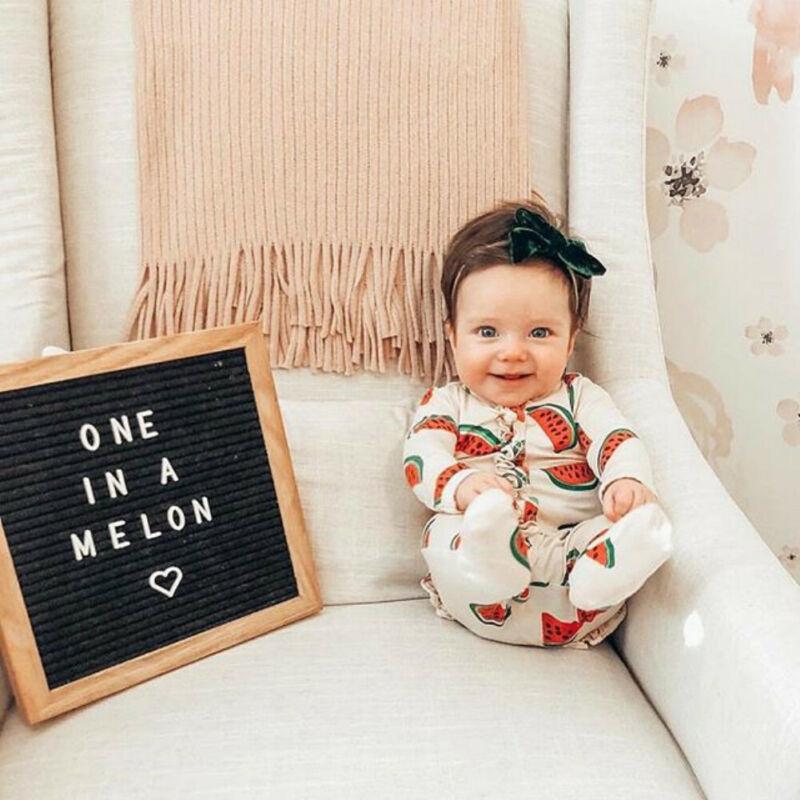 Newborn Toddler Watermelon Print Romper With Long Sleeve Wrapped Foot Jumpsuit For Babies