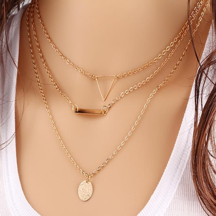 Modern Vintage Multilayer Crystal Gold Choker Pendant Necklace For Women Luxury Jewelry Perfect Gift Cool Style